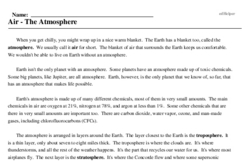 Print <i>Air - The Atmosphere</i> reading comprehension.