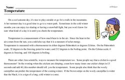 Print <i>Temperature</i> reading comprehension.