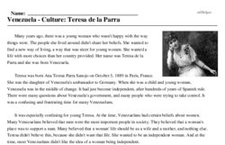 Print <i>Venezuela - Culture: Teresa de la Parra</i> reading comprehension.