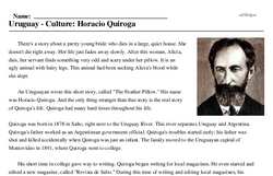 Print <i>Uruguay - Culture: Horacio Quiroga</i> reading comprehension.
