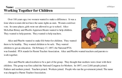 Print <i>Working Together for Children</i> reading comprehension.