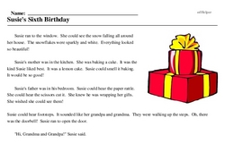Print <i>Susie's Sixth Birthday</i> reading comprehension.