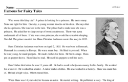 Print <i>Famous for Fairy Tales</i> reading comprehension.