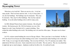 Print <i>Skyscraping Tower</i> reading comprehension.