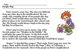 Print <i>Purple Pup</i> reading comprehension.