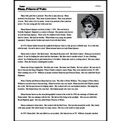 Print <i>Diana, Princess of Wales</i> reading comprehension.