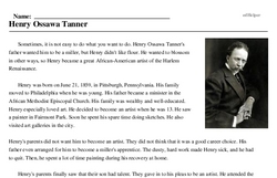 Print <i>Henry Ossawa Tanner</i> reading comprehension.