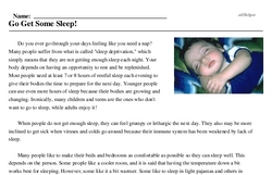 Print <i>Go Get Some Sleep!</i> reading comprehension.