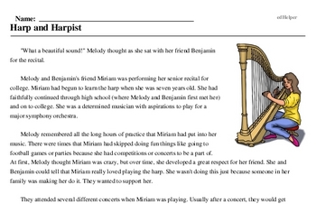 Print <i>Harp and Harpist</i> reading comprehension.
