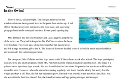 Print <i>In the Swim!</i> reading comprehension.