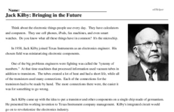 Print <i>Jack Kilby: Bringing in the Future</i> reading comprehension.