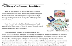 Print <i>The History of the Monopoly Board Game</i> reading comprehension.