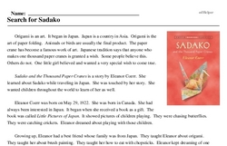 Print <i>Search for Sadako</i> reading comprehension.