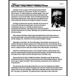 Print <i>Jean Piaget: Taking Children's Thinking Seriously</i> reading comprehension.