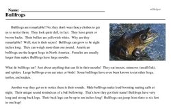 Print <i>Bullfrogs</i> reading comprehension.