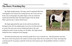 Print <i>The Horse Watching Day</i> reading comprehension.