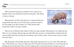 Print <i>Pigs</i> reading comprehension.