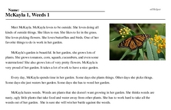 Print <i>McKayla 1, Weeds 1</i> reading comprehension.