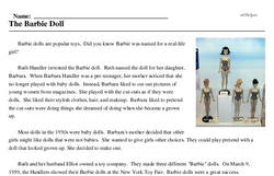 Print <i>The Barbie Doll</i> reading comprehension.