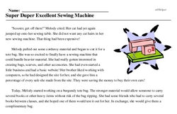 Print <i>Super Duper Excellent Sewing Machine</i> reading comprehension.