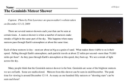 Print <i>The Geminids Meteor Shower</i> reading comprehension.