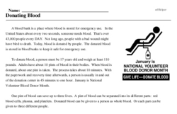 Print <i>Donating Blood</i> reading comprehension.