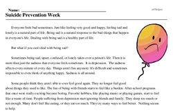 Print <i>Suicide Prevention Week</i> reading comprehension.