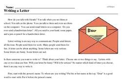 Print <i>Writing a Letter</i> reading comprehension.