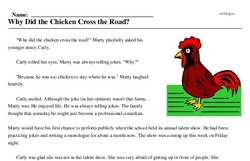 Print <i>Why Did the Chicken Cross the Road?</i> reading comprehension.