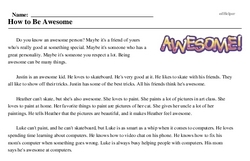 Print <i>How to Be Awesome</i> reading comprehension.