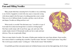 Print <i>Fun and Filling Noodles</i> reading comprehension.