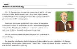 Print <i>Butterscotch Pudding</i> reading comprehension.