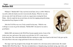 Print <i>Buffalo Bill</i> reading comprehension.