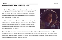 Print <i>John Harrison and Traveling Time</i> reading comprehension.