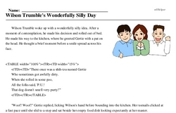 Print <i>Wilson Trumble's Wonderfully Silly Day</i> reading comprehension.