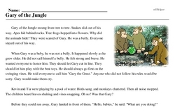Print <i>Gary of the Jungle</i> reading comprehension.