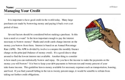 Print <i>Managing Your Credit</i> reading comprehension.