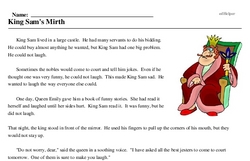 Print <i>King Sam's Mirth</i> reading comprehension.