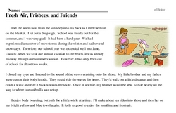 Print <i>Fresh Air, Frisbees, and Friends</i> reading comprehension.