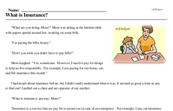 Print <i>What is Insurance?</i> reading comprehension.