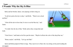 Print <i>I Wonder Why the Sky Is Blue</i> reading comprehension.