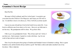 Print <i>Grandma's Secret Recipe</i> reading comprehension.