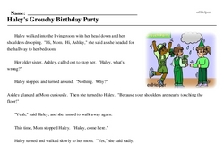 Print <i>Haley's Grouchy Birthday Party</i> reading comprehension.