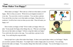 Print <i>What Makes You Happy?</i> reading comprehension.