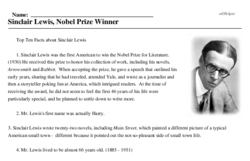 Print <i>Sinclair Lewis, Nobel Prize Winner</i> reading comprehension.