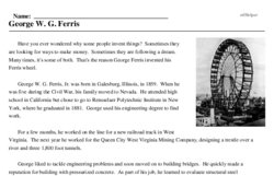 Print <i>George W. G. Ferris</i> reading comprehension.