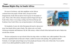 Print <i>Human Rights Day in South Africa</i> reading comprehension.