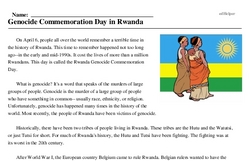 Print <i>Genocide Commemoration Day in Rwanda</i> reading comprehension.