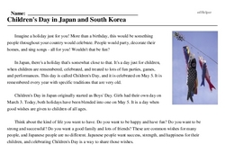 Print <i>Children's Day in Japan and South Korea</i> reading comprehension.