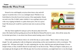 Print <i>Simon the Pizza Freak</i> reading comprehension.